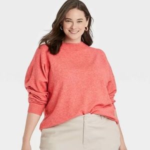 Women's Plus Size Slouchy Mock Turtleneck Pullover
